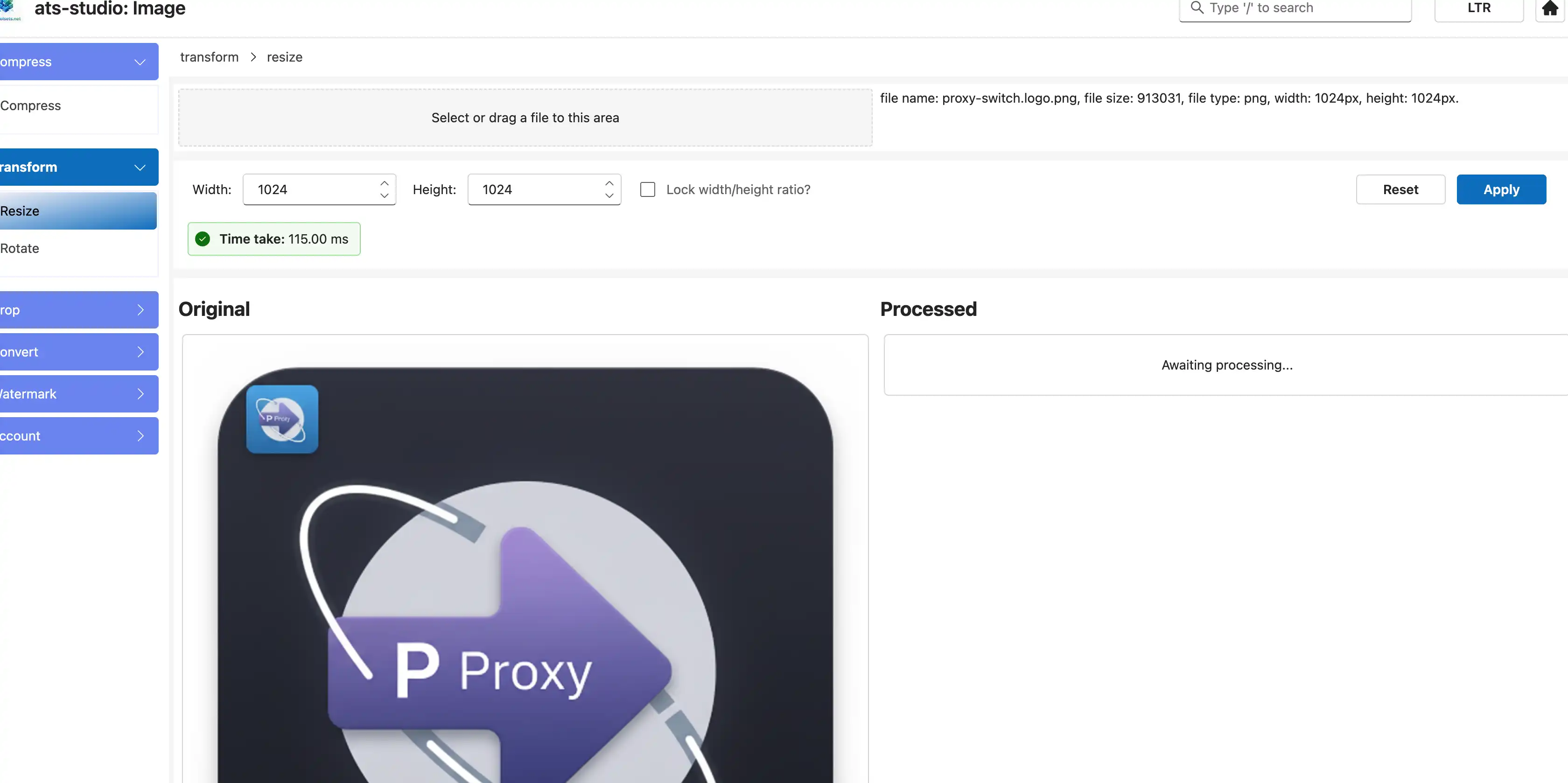 Resize Tool, load an image