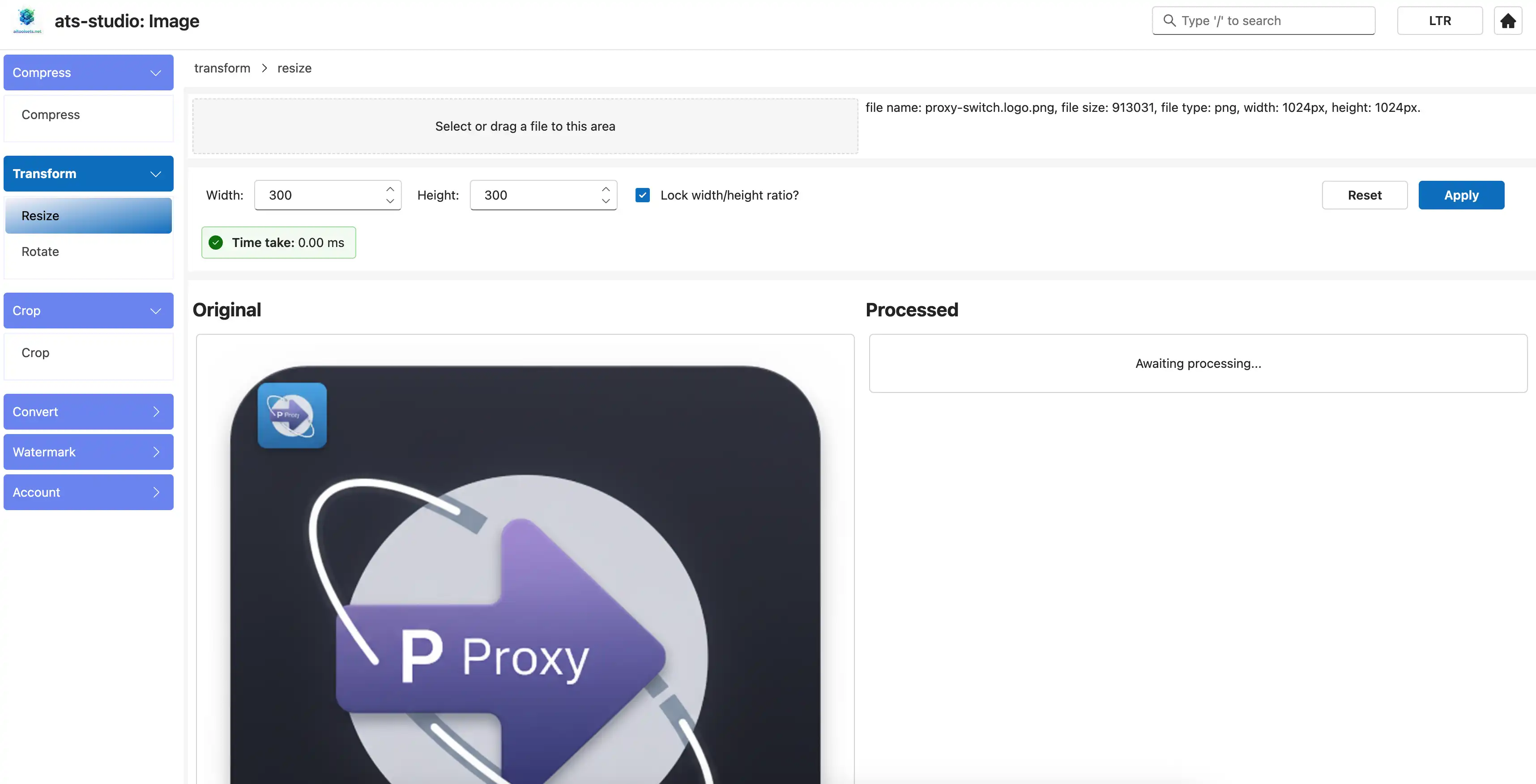 Resize Tool, setting parameters